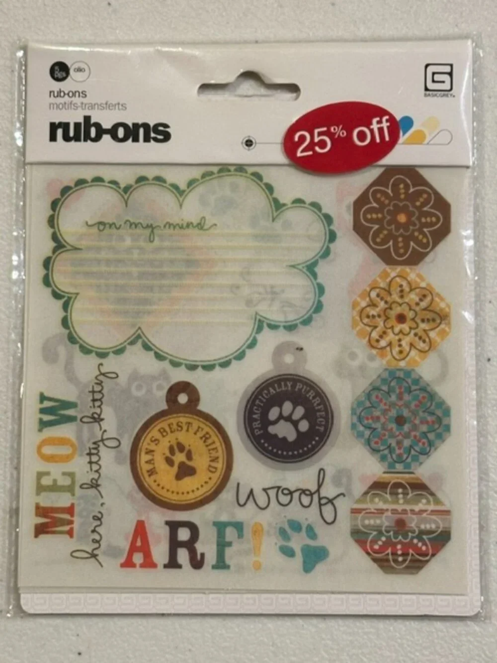 NEW Basic Grey Rub-Ons Olio-5 pages-Cat, Dog & Pet
